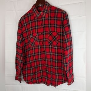 Vintage 70s The Highlander Flannel Plaid Shirt Bud Berma Mens Large Red A076